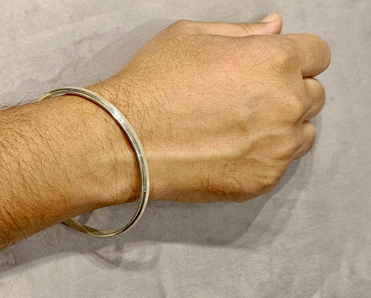 Jewellery Silver Hand Kada For Man Italian Silver Kada Cum Hand - Main Image