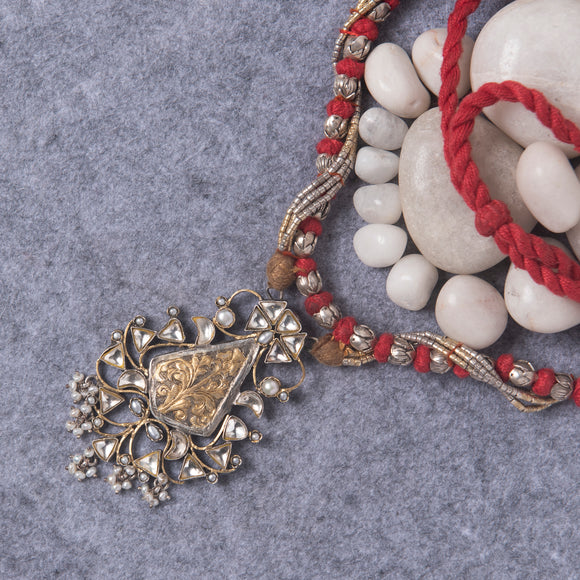 Kundan Lotus Beads Gold Polished Silver Necklace