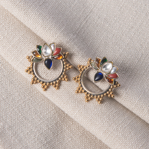 Precious Stone Kundan Silver Earrings