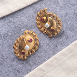 Gold Polished Pearl Stone Silver Earrings