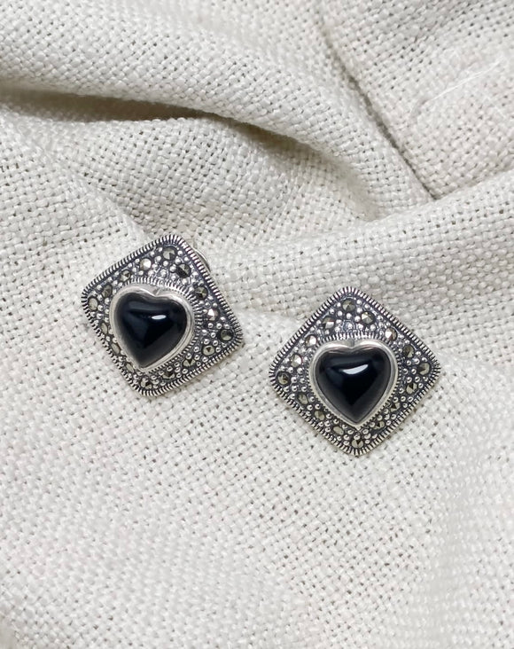 Marcasite Silver Earrings - Black
