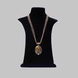 Silver Pendant in Onyx With Smoky Eye Beads Necklace - Angaja Silver