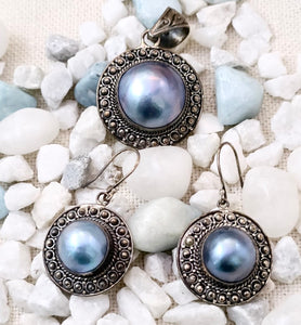 Silver Pearl Pendant With Earrings