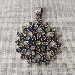 Garnet Peridot Blue Sapphire Amethyst Silver Pendant