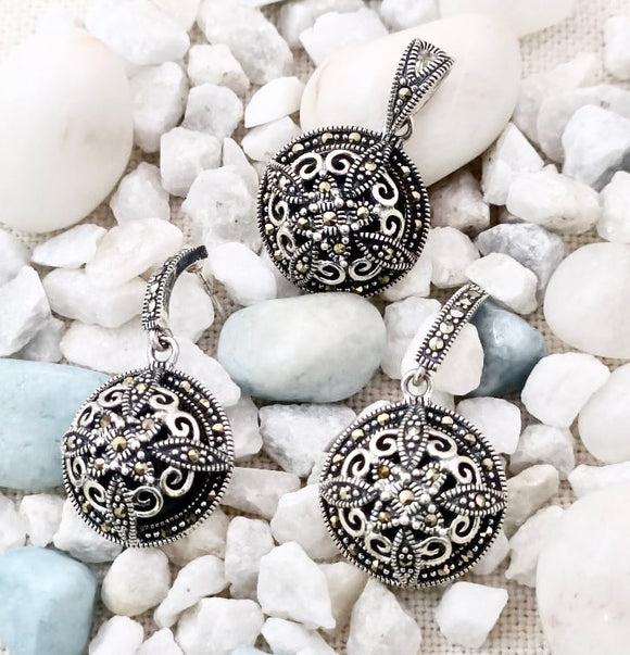 Marcasite Silver Pendant with Earrings