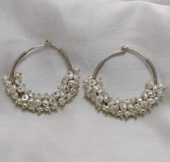 Silver Pearl Baali Earrings