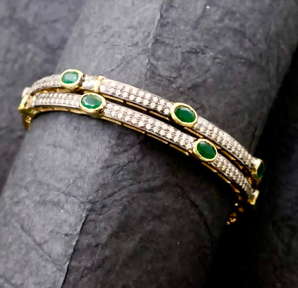 Gold Plated Emerald and AD Silver Kada
