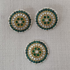 Emerald Pearl Kundan Silver Pendant Earrings Set