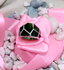 Green Resin Cocktail Silver Ring