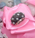 Pearl Marcasite Cocktail Silver Ring