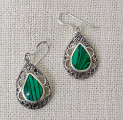 Malachite Silver Earrings