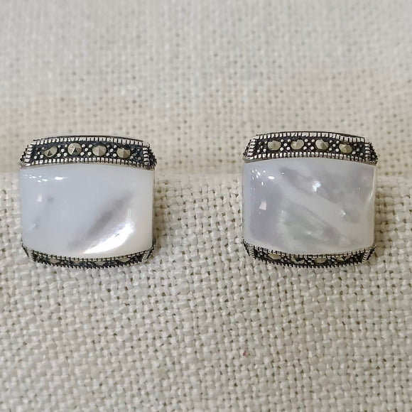 Marcasite Pearl Silver Earrings