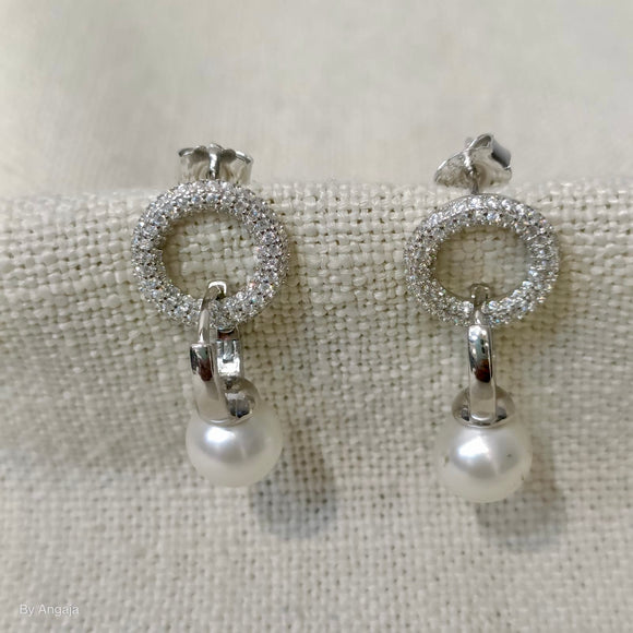 American Diamond Pearl Silver Earrings
