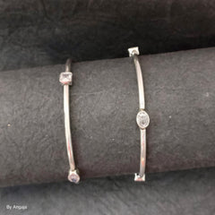 Cut Stone Silver Bangles