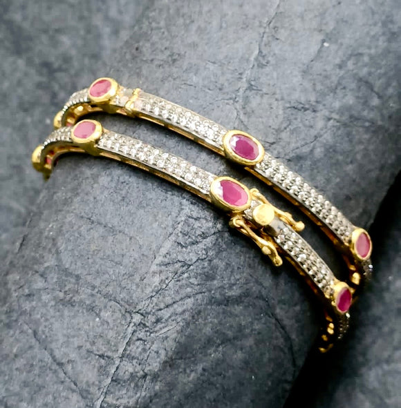 Gold Plated Ruby and AD Silver Kada