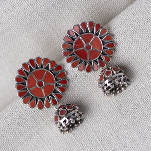 Coral Silver Jhumka Earring