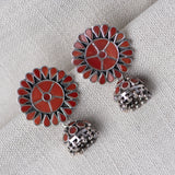 Coral Silver Jhumka Earring
