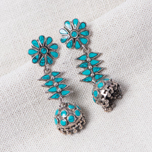 Turquoise Silver Jhumka Earring