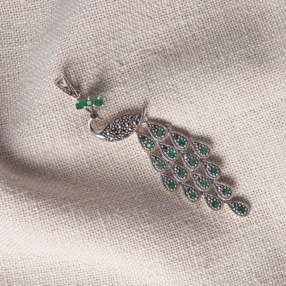 Peacock Marcasite emerald pendant