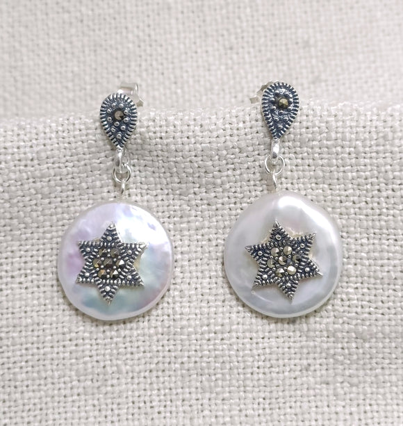Marcasite Silver MOP Earrings