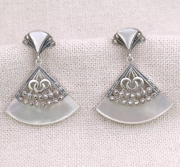 Marcasite Shell Silver Earrings