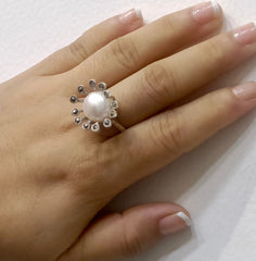 Marcasite Pearl Silver Ring