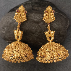 Gold Plated Temple Jhumka Earrings