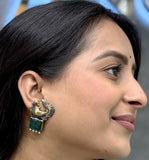 2 Tone Silver Kundan Earrings