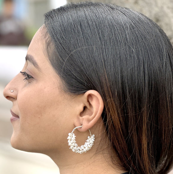 Pearl Silver Baali Earrings