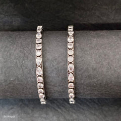 Cut Stone Silver Bangles