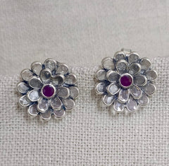Crystal Polki Silver Stud
