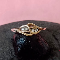 American Diamond Gold Polish Silver Ring