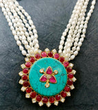 Pearl Turquoise Kundan Ruby Necklace