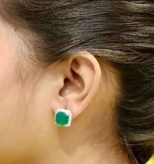 American Diamond Emerald Silver Studs