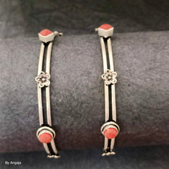 Coral Silver Bangles