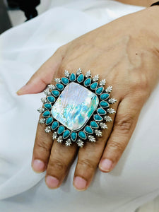 Cocktail Turquoise Silver Ring
