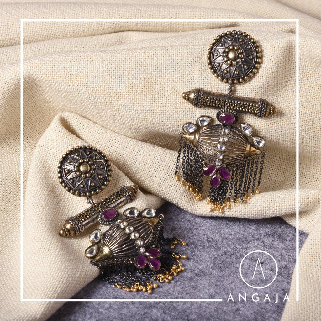 2 Tone Earrings - Angaja Silver