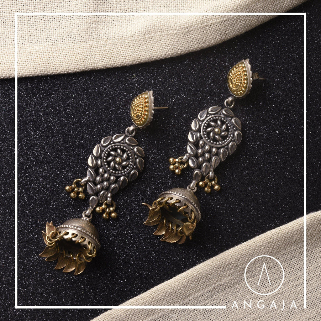 2 Tone Silver Earrings - Angaja Silver