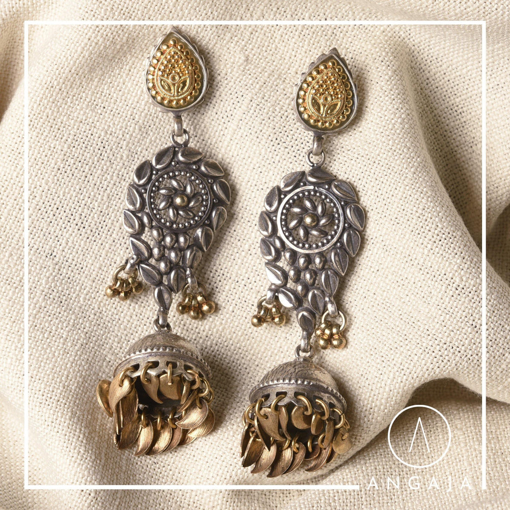 2 Tone Silver Earrings - Angaja Silver