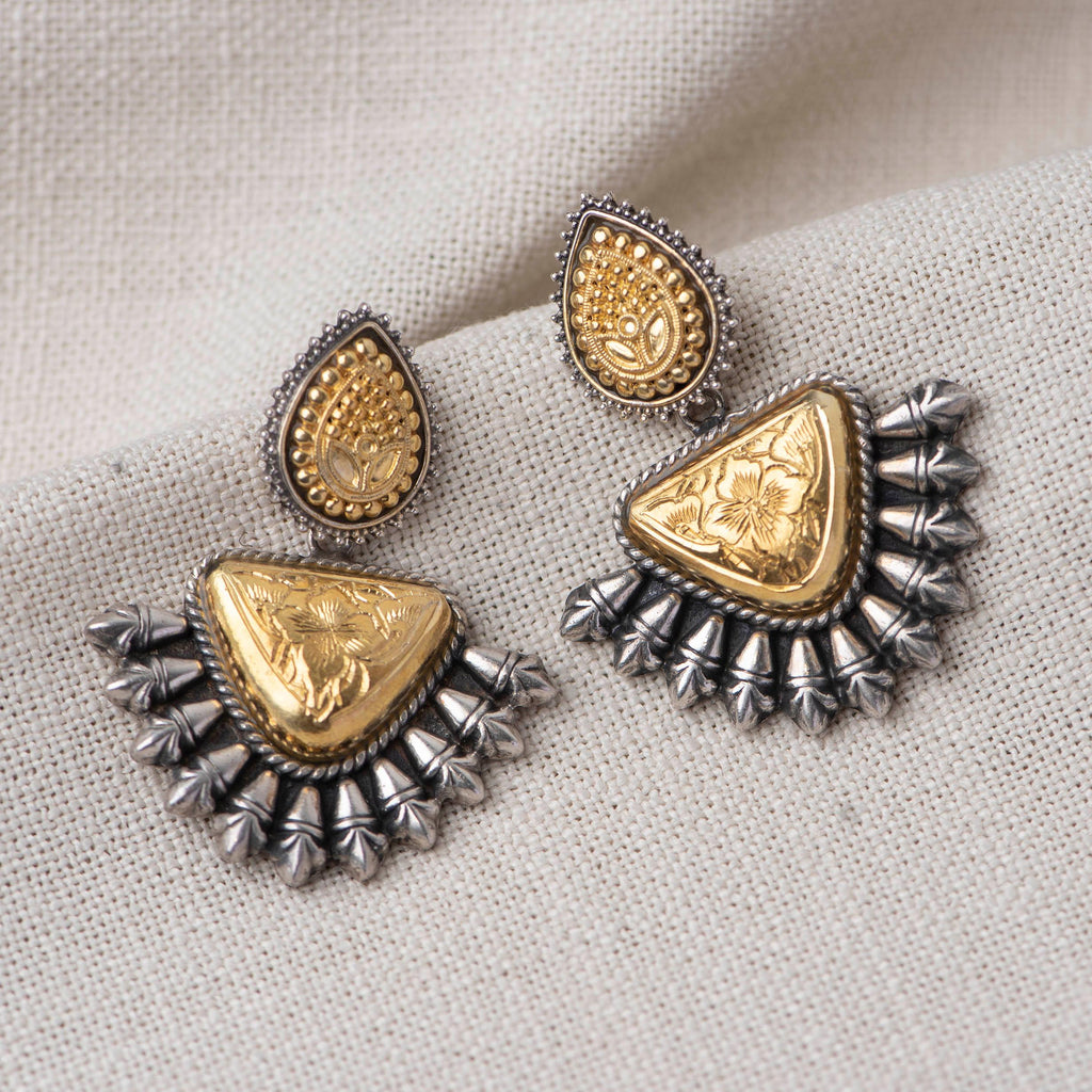 2 Tone Silver Earrings - Angaja Silver