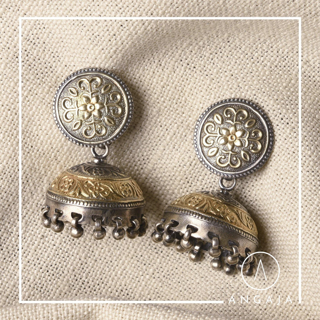 2 Tone Silver Earrings - Angaja Silver