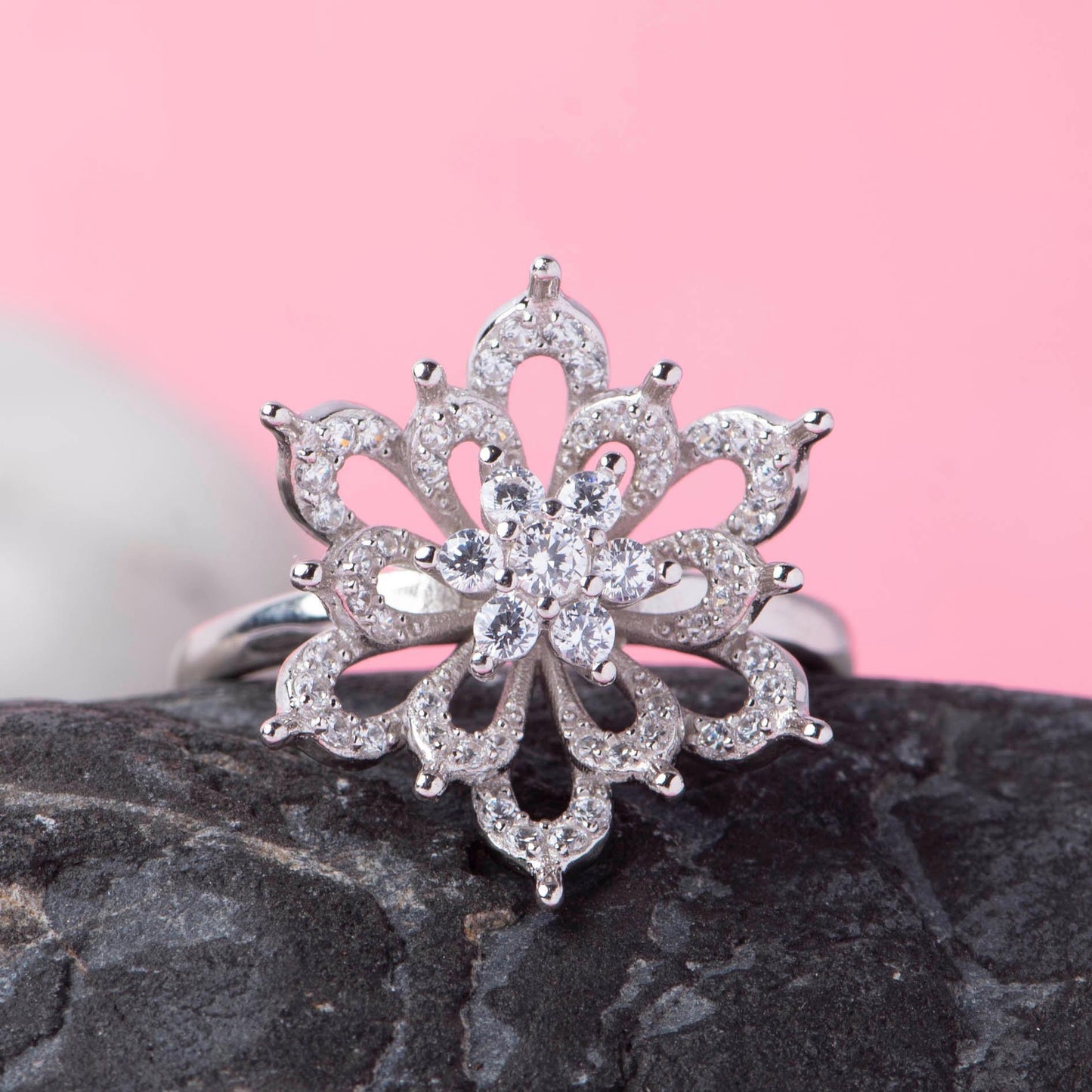 American Diamond Silver Ring - Angaja Silver