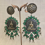 Buddha Green Onyx Earrings - Angaja Silver