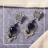 Calcedonia Stone Silver Earrings With Kundan - Angaja Silver