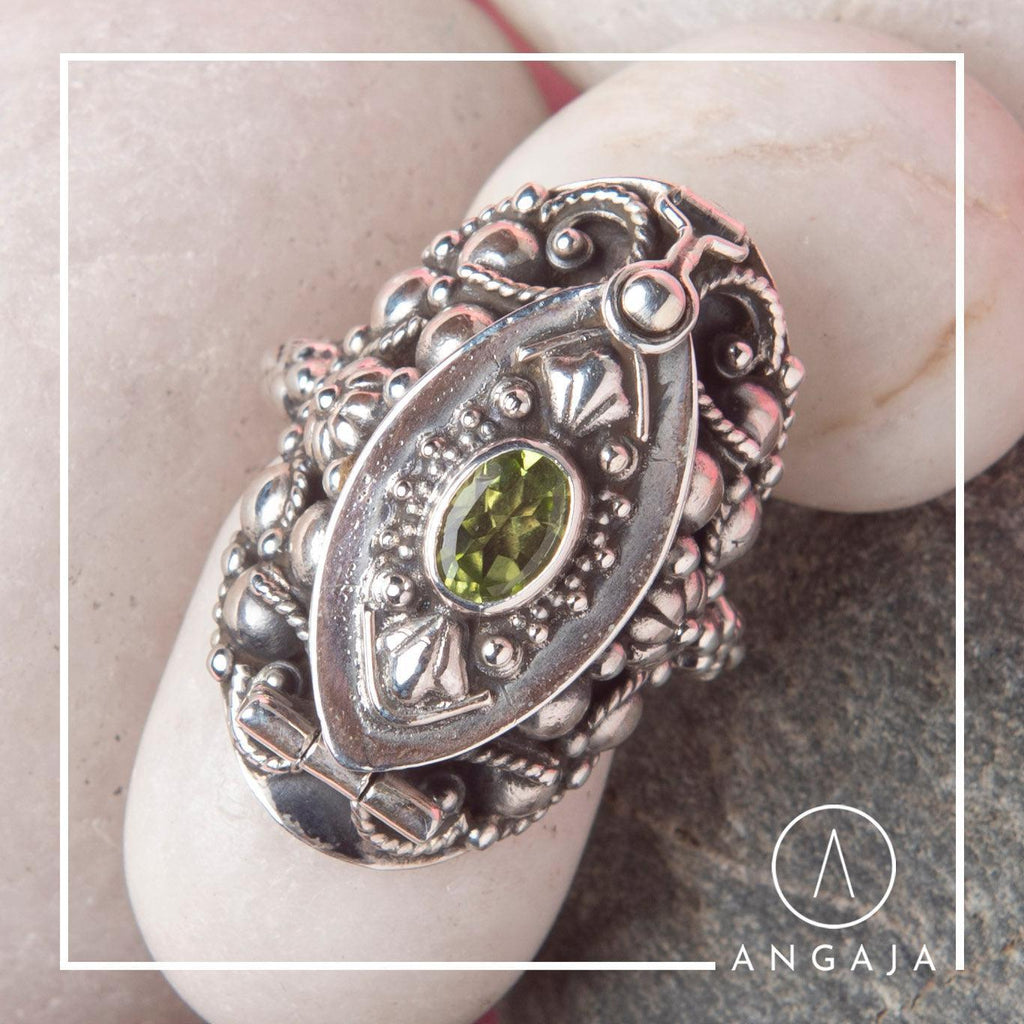 Cocktail Peridot Box Silver Ring - Angaja Silver