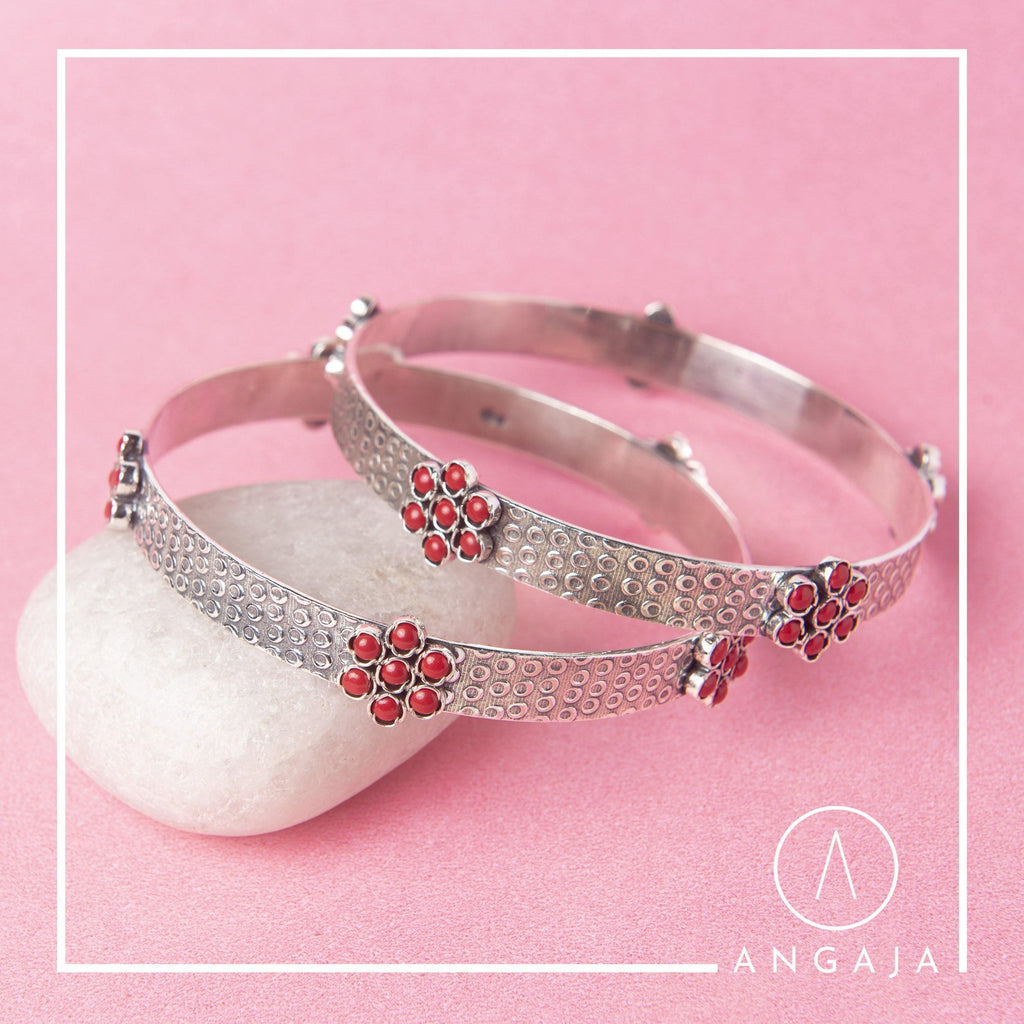 Coral Silver Bangle - Angaja Silver