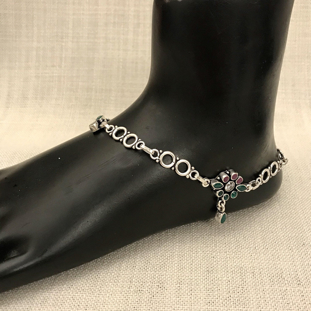 Cut Stone Anklet - Pair - Angaja Silver