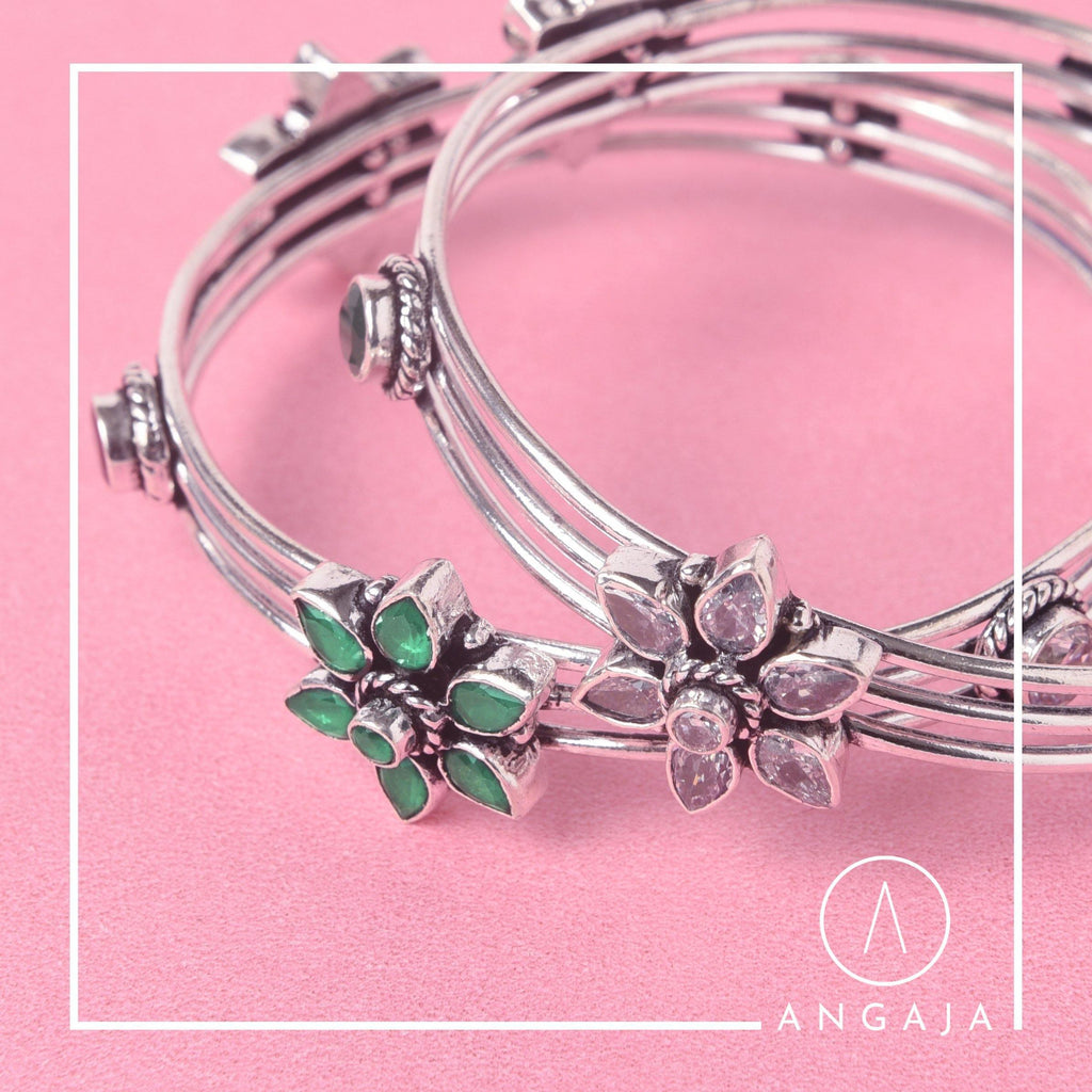 Cut Stone Bangle - Angaja Silver