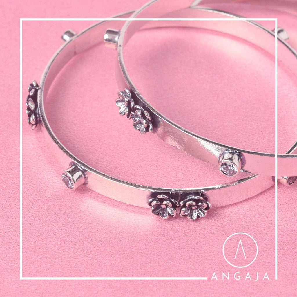 Cut Stone Bangle - Angaja Silver