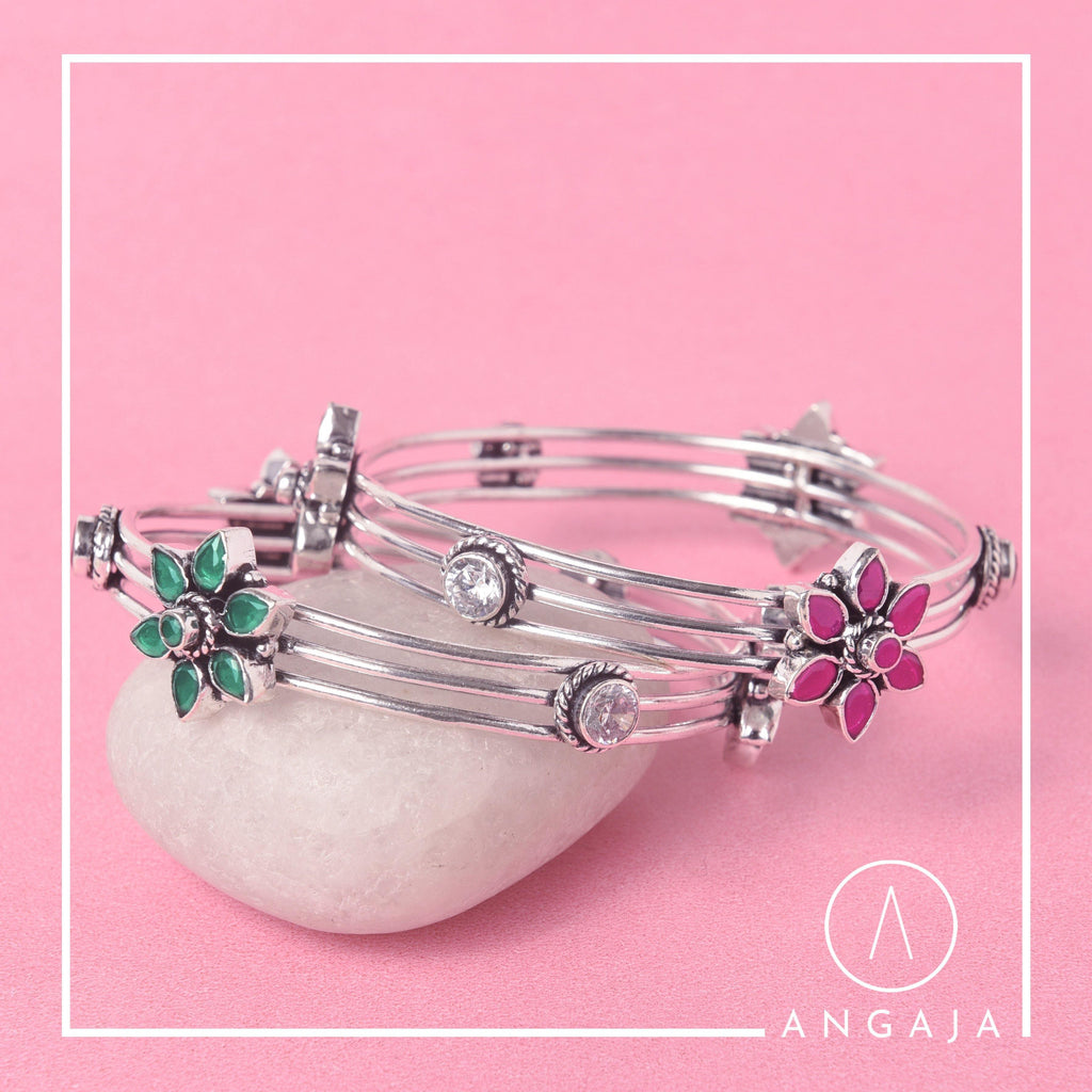 Cut Stone Bangle - Angaja Silver